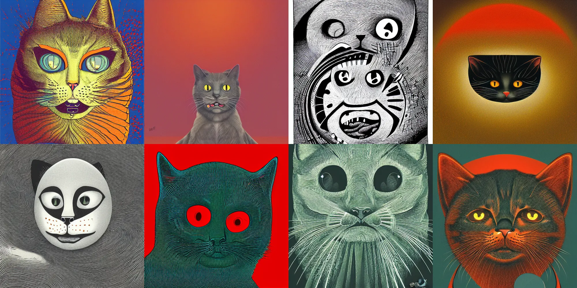 Prompt: grinning cat, vector art, vector, HD, award winning, in style of beksinski, film grain, medium format, 8k resolution, oil on canvas