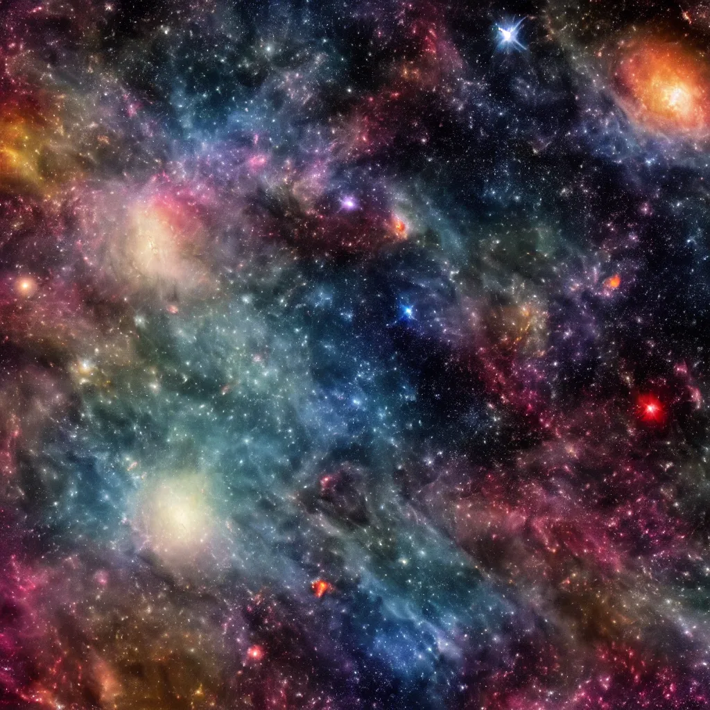 Prompt: A very high resolution satellite picture of outer space, with lots of stars, planets, galaxies, and nebulas, very colorful, very realistic.