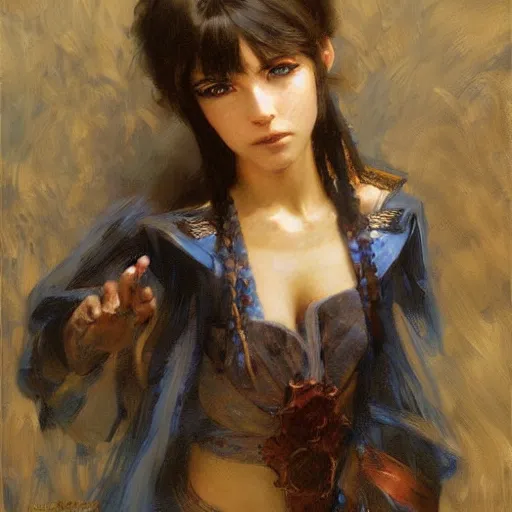 Prompt: detailed portrait of frowning anime girl, painting by gaston bussiere, craig mullins, j. c. leyendecker