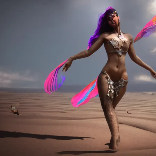 Prompt: a beautiful hyperrealistic vivid dream of a fantasy dancer goddess being pulled into the sinking sand by black and white arms, beautiful and colorful, deep color, unreal engine, 8 k, cryengine,