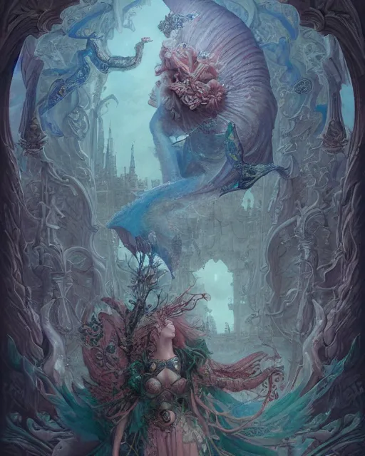 Prompt: a beautiful detailed ornate, ornamentation, elegant, beautifully soft lit, by wayne barlowe, peter mohrbacher, kelly mckernan, m