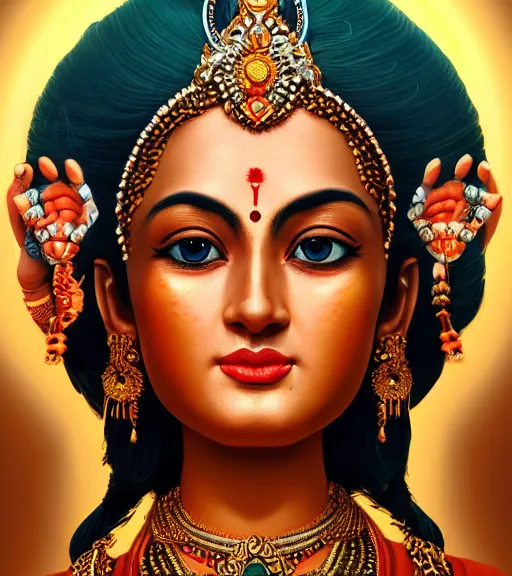 Prompt: portrait of hindu goddess, hindu concept art, cgsociety, octane render, trending on artstation, artstationHD, artstationHQ, unreal engine, 4k, 8k
