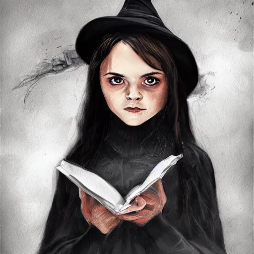 Prompt: young witch christina ricci, art by julia razumova