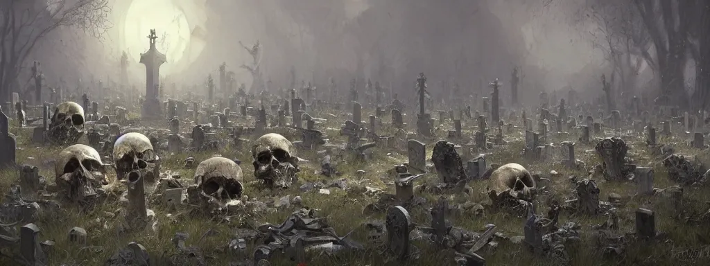 Prompt: a graveyard of skulls, greg rutkowski