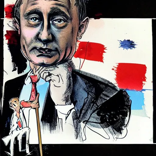 Image similar to a portrait of putin by ralph steadman,