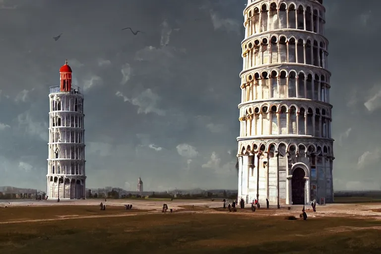 Prompt: the Pisa tower, futuristic, oil painting, unity engine, wide angle, 4k, dramatic light, styled 3d, trending on artstation, high definition, god rays, caustics