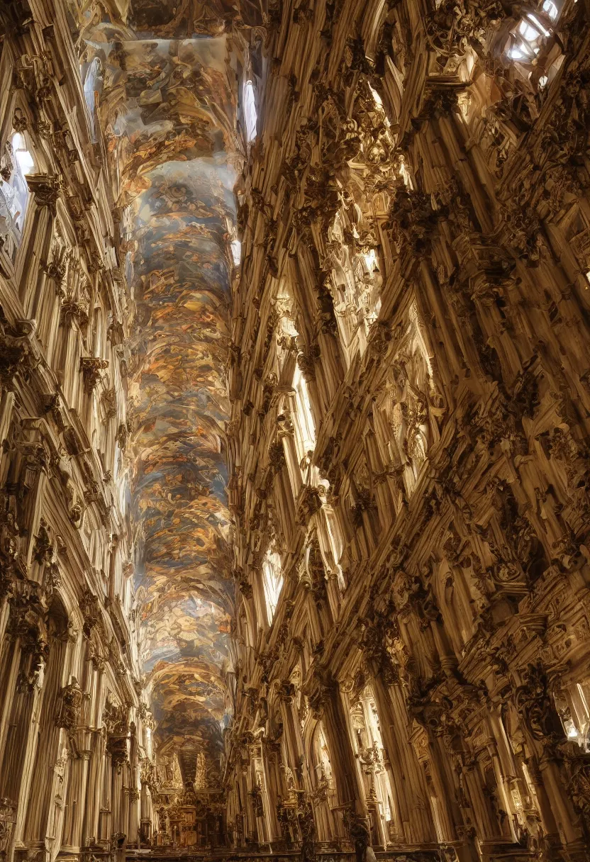 Image similar to nave of gigantic baroque cathdral, sunrays