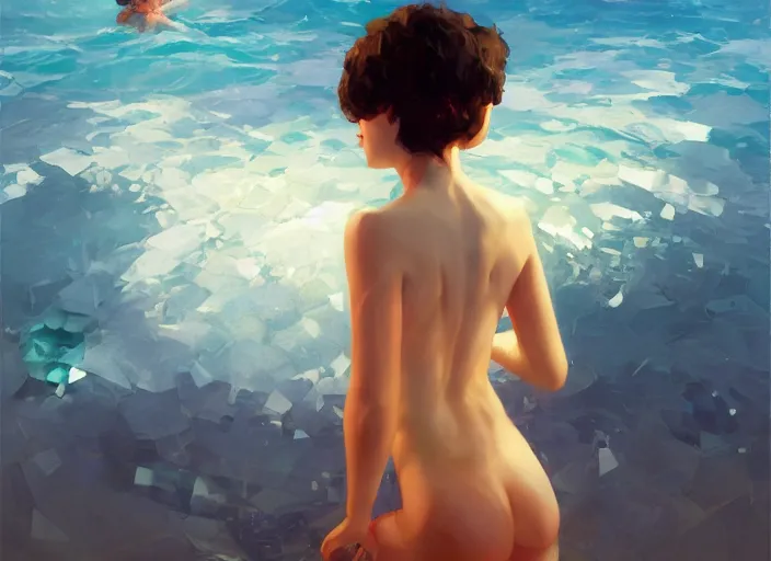 Image similar to gorgeous inspiring girl swimming through rough sea of kittens Mandelbrot fractal by Craig Mullins, ilya kuvshinov, krenz cushart, artgerm trending on artstation by Edward Hopper and Dan Mumford and WLOP and Rutkovsky, Unreal Engine 5, Lumen, Nanite, low poly