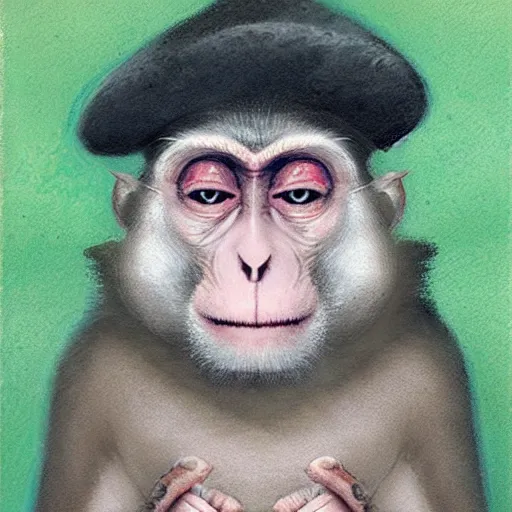 Image similar to a macaque medieval chef, fantasy concept art by nicoletta ceccoli, mark ryden, lostfish, max fleischer