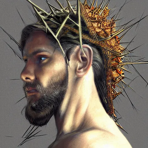 Image similar to portrait of a lizard as jesus, surrealist, crown of thorns, cross, christianity, intricate, elegant, highly detailed, centered, grungy, digital painting, artstation, concept art, smooth, sharp focus, boris vallejo
