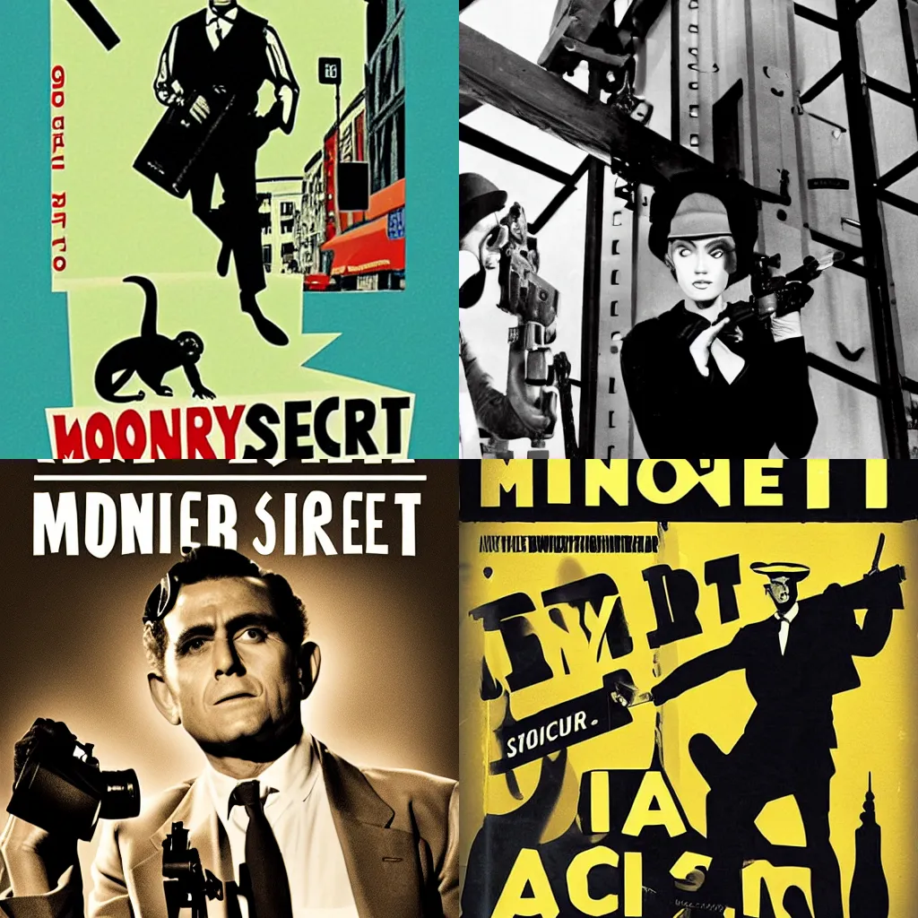 Prompt: a monkey secret agent film noir