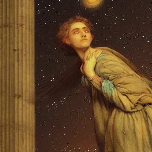 Prompt: hypatia looking at the stars in awe