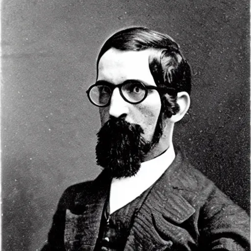 Image similar to victorian era photograph of gordon freeman with a headcrab on his head