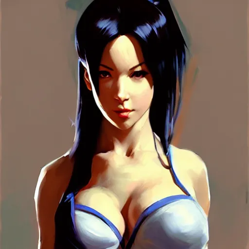 Image similar to Greg Manchess portrait painting o Tifa Lockheart as Overwatch character, medium shot, asymmetrical, profile picture, Organic Painting, sunny day, Matte Painting, bold shapes, hard edges, street art, trending on artstation, by Huang Guangjian and Gil Elvgren and Sachin Teng