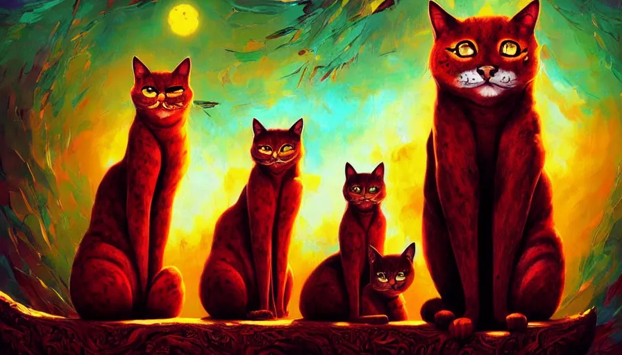 Image similar to artwork of really tall sitting cats by anato finnstark, by karol bak, by lisa frank, brush strokes, 4 k resolution