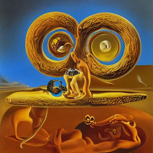 Image similar to Garfield ouroboros, surreal painting by Salvador Dali