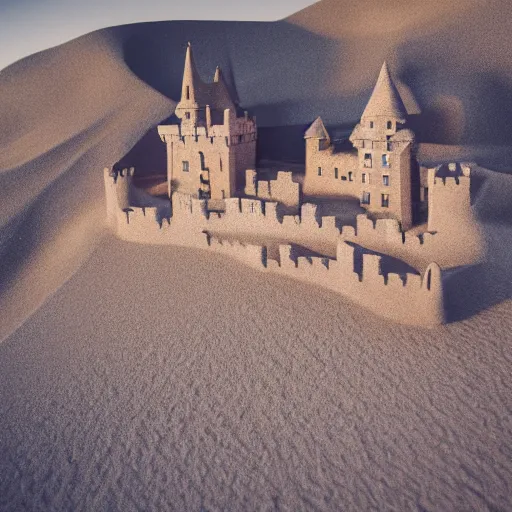 Image similar to life - like castle made of sand, 3 5 mm!!!!! lens, 4 k photorealism, trending on unsplash, 4 k quality