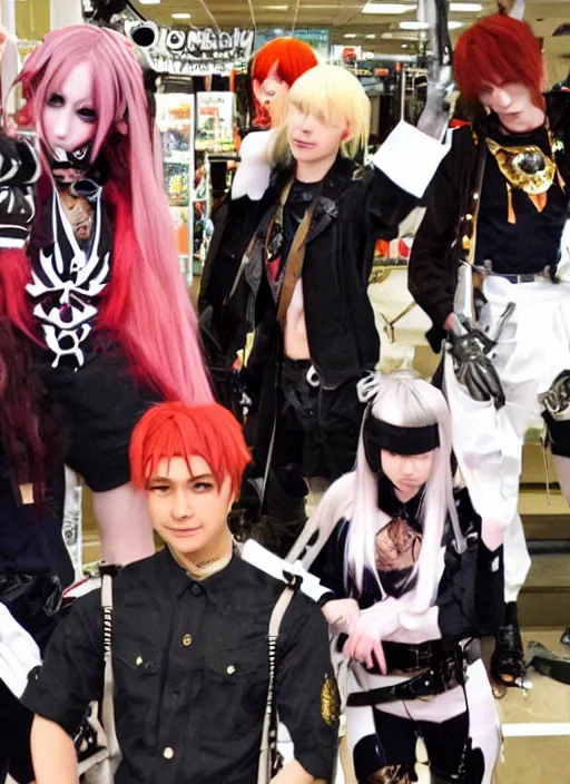 Image similar to hot topic anime convention, military fashion cosplay, camcorder vhs footage