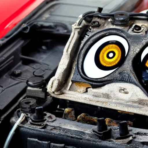 Prompt: car battery with eyes.