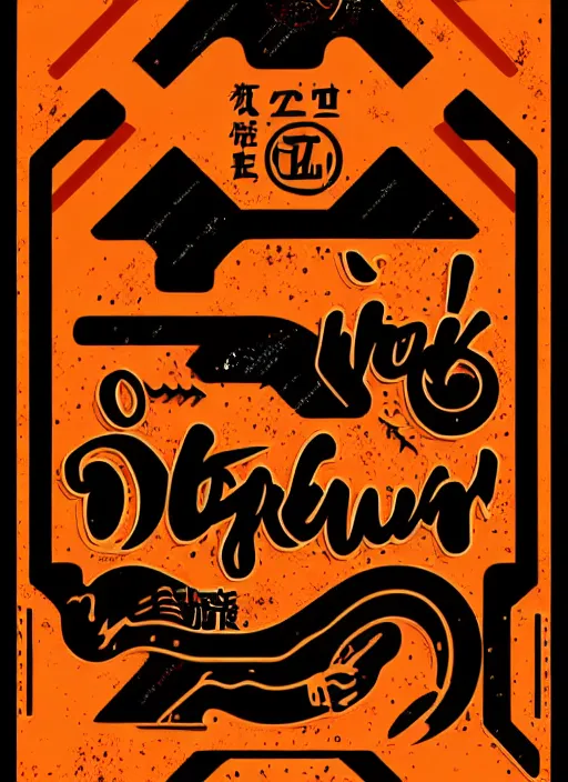 Prompt: poster design with duochrome vintage typographic Japanese katakana, black and orange colour palette, layout design, illustrator vector graphics