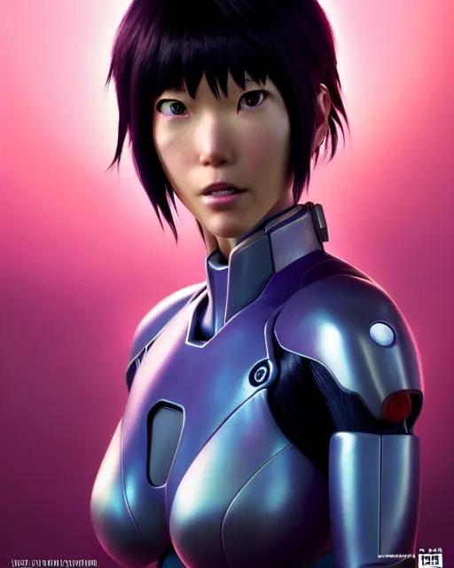 Image similar to weta disney pixar movie still portrait photo of motoko kusanagi ghost in the shell : : as cyborg woman by pixar : : by weta, wlop, ilya kuvshinov, rossdraws, artgerm, marvel, maxim cover, latex, octane render, sweaty, iridescent, bright morning, anime, liosh, mucha : :