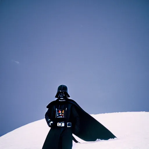 Prompt: photo darth vader snowboarding, cinestill, 800t, 35mm, full-HD