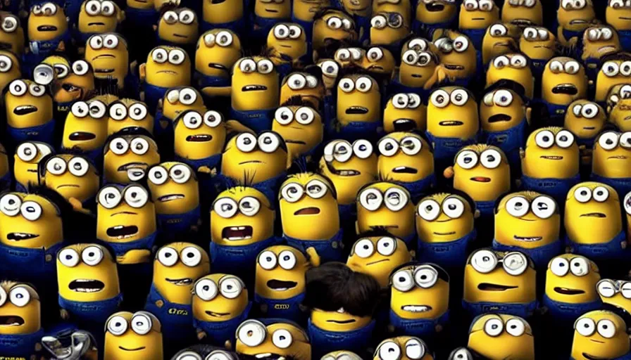 Prompt: fight!!!! club!!!!, fight!!!! club!!!! ((the minions)), movie still, directed by David fincher