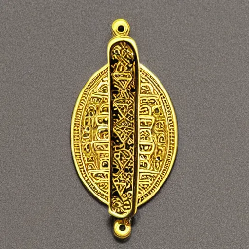 Image similar to african golden amulet, ornate details, damaged, patterns and symbols all around the amulet, clean white background