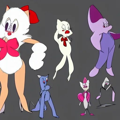 Image similar to in the style of animaniacs, anthropomorphic mink, female, white fur,