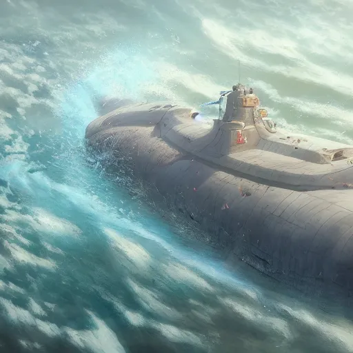 Image similar to subsurface scattering, white, giant submarine, koi colors vibes, octane render, jesper ejsing, justin gerard, james jean, tomasz alen kopera, cgsociety, fenghua zhong, makoto shinkai, highly detailed, rim light, art, cinematic lighting, very coherent, hyper realism, 8 k