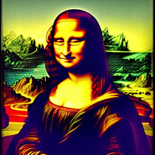 Prompt: mona lisa in synthwave style