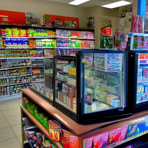 Image similar to Marvels Vision working as a 7/11 cashier, wide wide shot, very detailed, hdr photograph, beautiful lighting