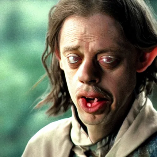 Image similar to Real Stills of Steve Buscemi smaller eyes playing a lord of rings elf in the new upcomming TV show promo ARRIFLEX 435 Camera face closeup