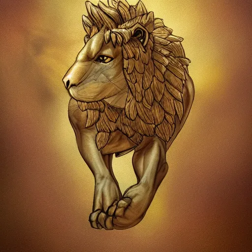 Prompt: a winged lion, fantasy illustration