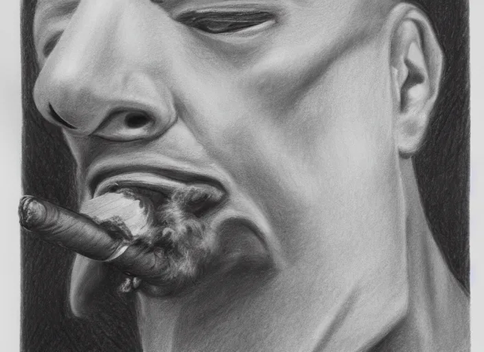 Prompt: basic professional pencil drawing of robot warlord smoking a cigar, uhd, ultra realistic, 4 k, movie still, detailed, sharp, real life, cinematic