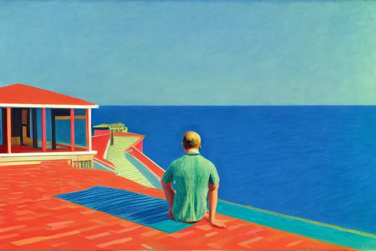 Prompt: Seaside Solitude by David Hockney, Edward Hopper, 1964, exhibition catalog