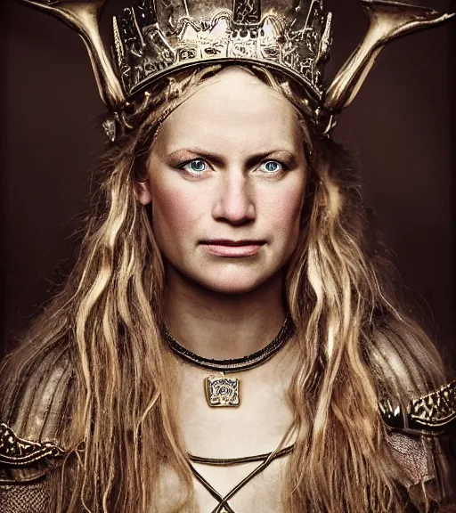 Image similar to portrait_photo_of_a_stunningly beautiful norse maiden queen, 19th century, hyper detailed by Annie Leibovitz, Steve McCurry, David Lazar, Jimmy Nelsson, professional photography