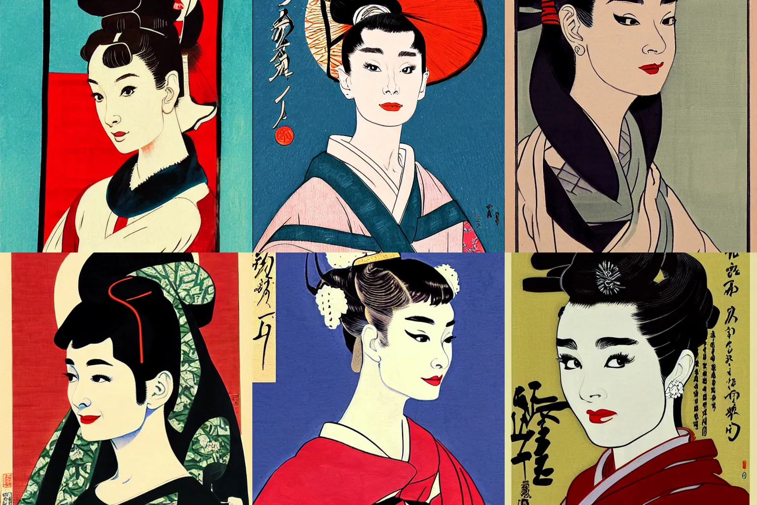 Prompt: a painting of audrey hepburn as orian in the style of Ukiyo-e art, no text, super detailed,