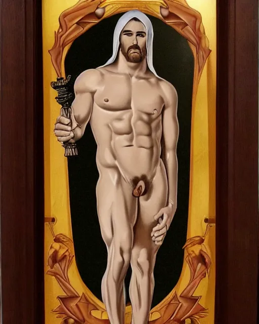 Image similar to muscular virgin mary tom of finland