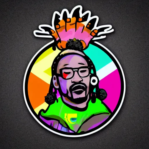 Image similar to svg sticker of a Dancing-Ben-Harper-Snoop-Spike-Lee-with-a-large-Afro-Puff, at a rave, spinning records, giant headphones rocking out, wearing headphones, huge speakers, dancing, rave, DJ, spinning records, digital art, amazing composition, rule-of-thirds, award-winning, trending on artstation, featured on deviantart