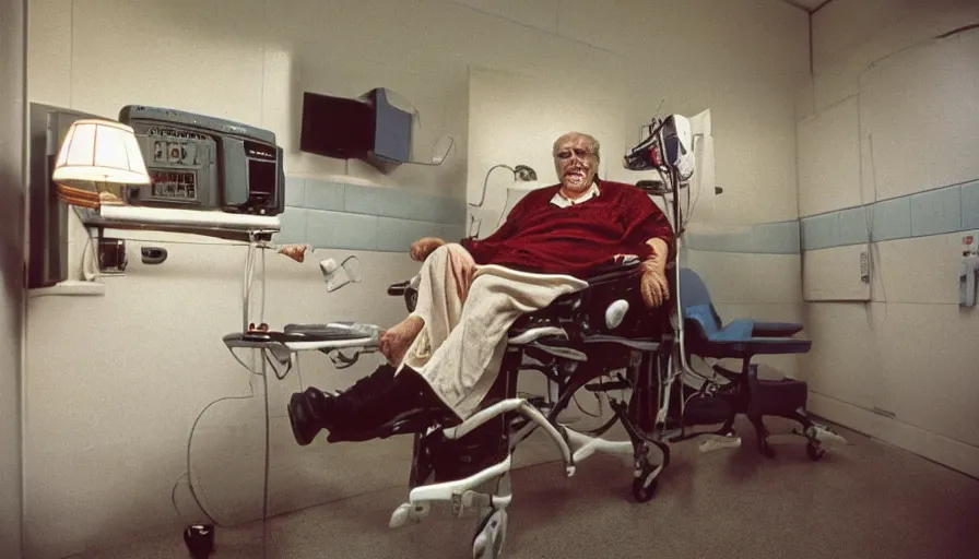 Prompt: 7 0 s movie still of a old man with trypophobia legs in the hospital, cinestill 8 0 0 t 3 5 mm eastmancolor, heavy grain, high quality, high detail