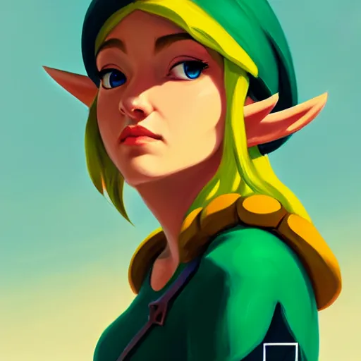 Image similar to portrait of a female Link from legend of Zelda, face, asymmetrical, profile picture, Organic Painting, sunny day, Matte Painting, bold shapes, hard edges, street art, trending on artstation, by Lois van Baarle and Gil Elvgren and Sachin Teng