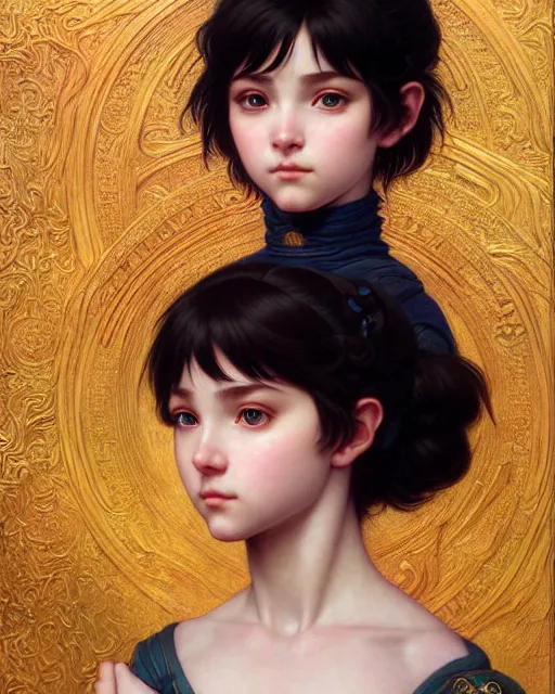 Image similar to portrait of beautiful cute young maiden girl with short white hairs in warhammer armor, art by ( ( ( kuvshinov ilya ) ) ) and wayne barlowe and gustav klimt and artgerm and wlop and william - adolphe bouguereau