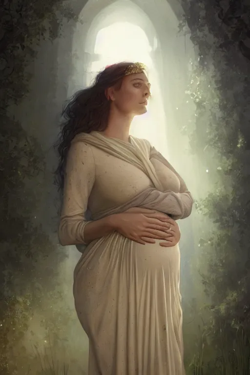 Image similar to portrait of a pregnant widow next to the grave, illustration, dramatic lighting, soft details, painting oil on canvas, art deco, octane render, HDR, 4k, 8k, HD, by Edmund Blair Leighton, Brom, Charlie Bowater, trending on artstation, faces by Tom Bagshaw, Sargent