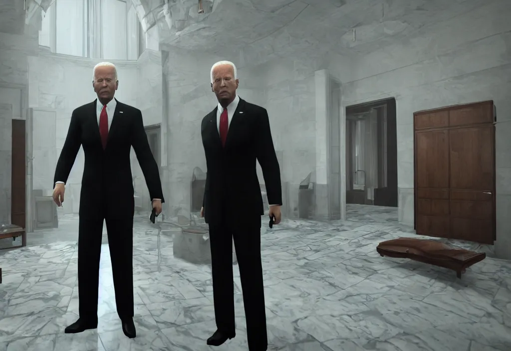 Prompt: joe biden in hitman, joe biden in the video game hitman, gameplay screenshot, close up, 3 d rendering. unreal engine. amazing likeness. very detailed.