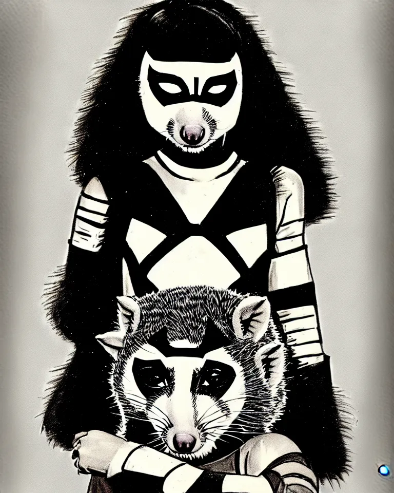 Image similar to new marvel superhero opossum girl, solo portrait, 1 9 7 0 s photo