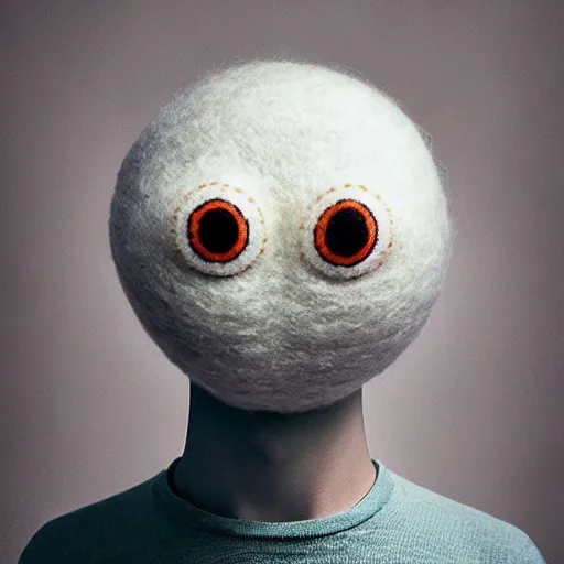 Image similar to portrait photo of a wool sock with giant eyes, face made from bright dreams, extremely high details, realistic, by MC Escher and Rene Margitte and oleg oprisco and victor enrich