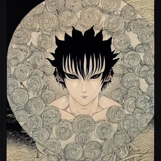 Image similar to prompt : portrait of muse soft light painted by takato yamamoto, rinnegan eyes inspired by ninja anime, smooth face feature, intricate oil painting, high detail, sharp high detail, manga and anime