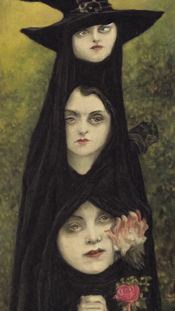 Image similar to witch with haunting eyes, victorian painting