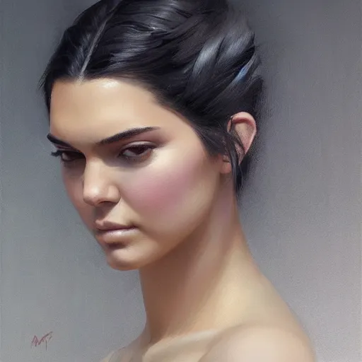 Image similar to Kendall Jenner by RossDraws by Richard Schmid by Jeremy Lipking by moebius by atey ghailan